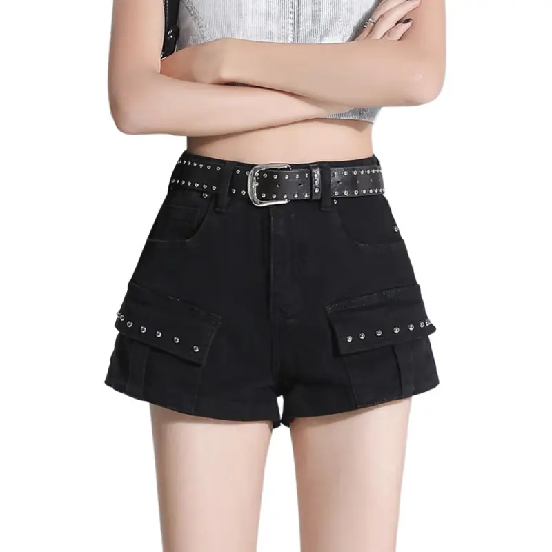 NHZN Denim Shorts Women's Black-5