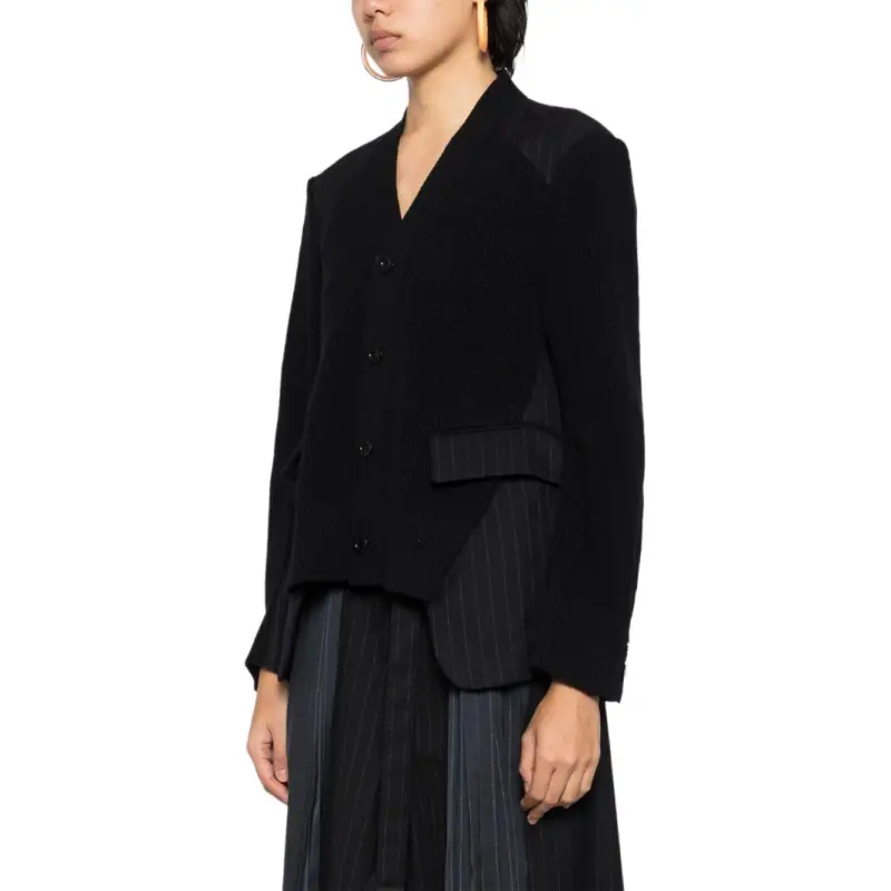 Sacai Chalk Stripe X Knit Cardigan 'Black'-3