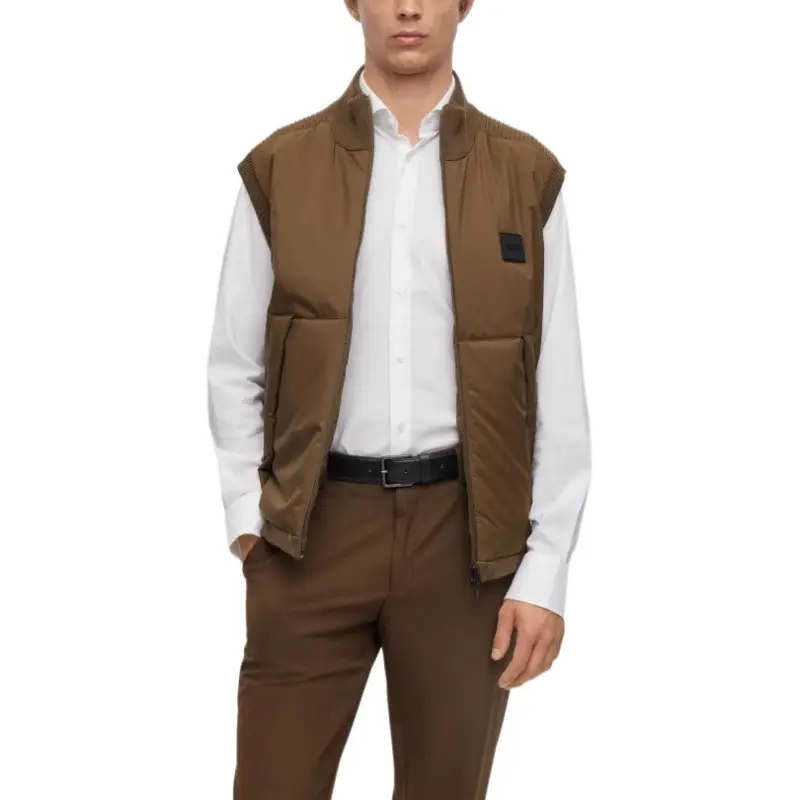 HUGO BOSS Regular Fit Gilet With Logo Patch Vest Men's Brown-2