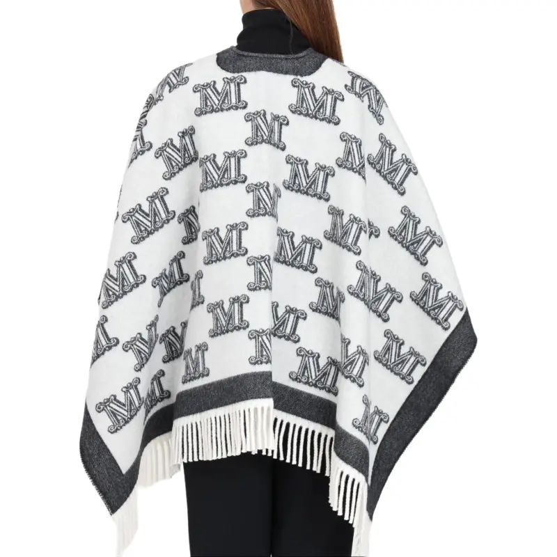 MaxMara All Over Logo Patterned Fringed Cape-1
