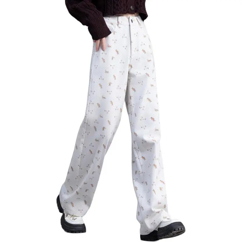 You Cow Me Pants Jeans Women's Beige With Print-5