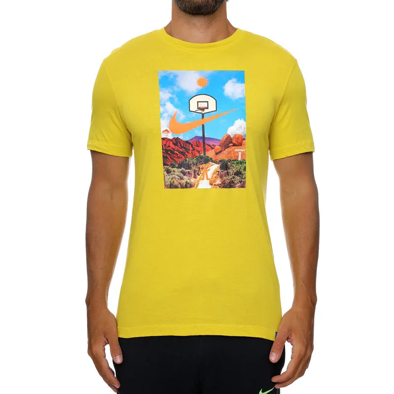 Nike Tee Hoop Photo T Shirt Men's Yellow-2