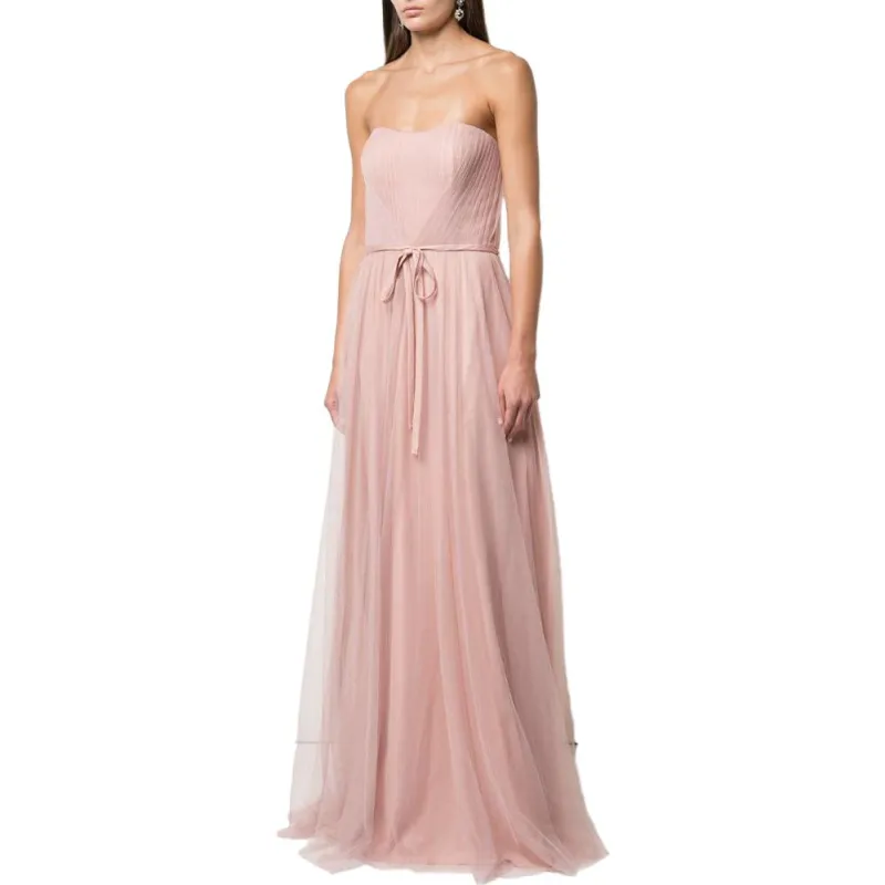 Marchesa Notte V Neck Tulle Overlay Belted Dress-3