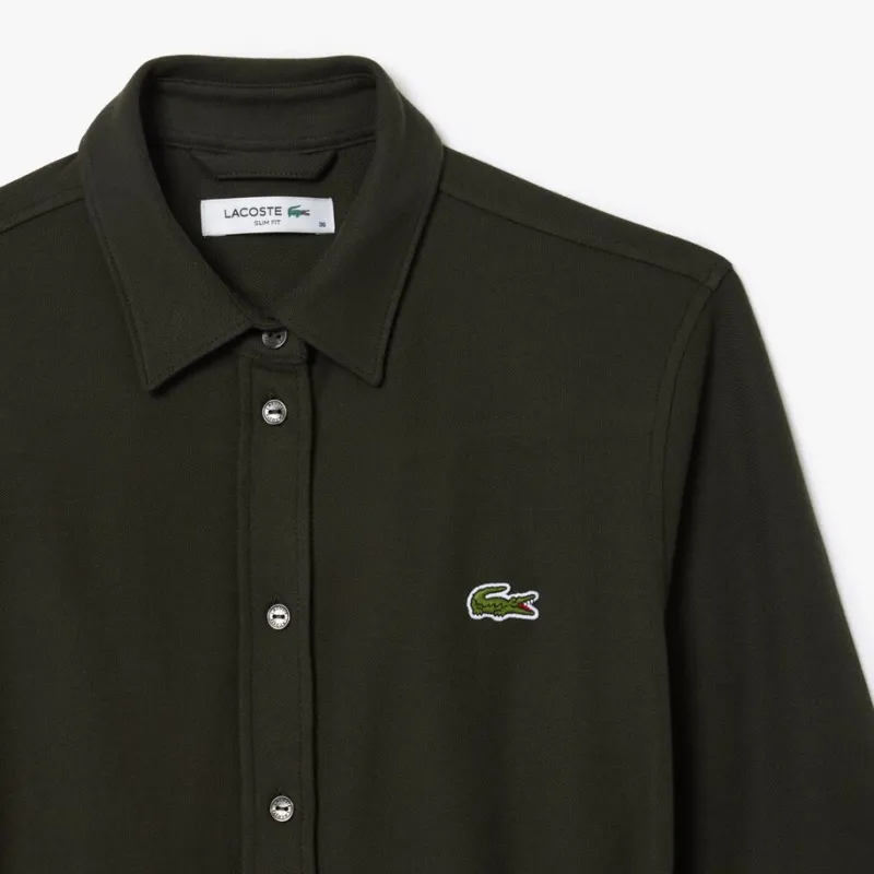 LACOSTE Long Sleeved Dress Women's Dark Khaki Green-3
