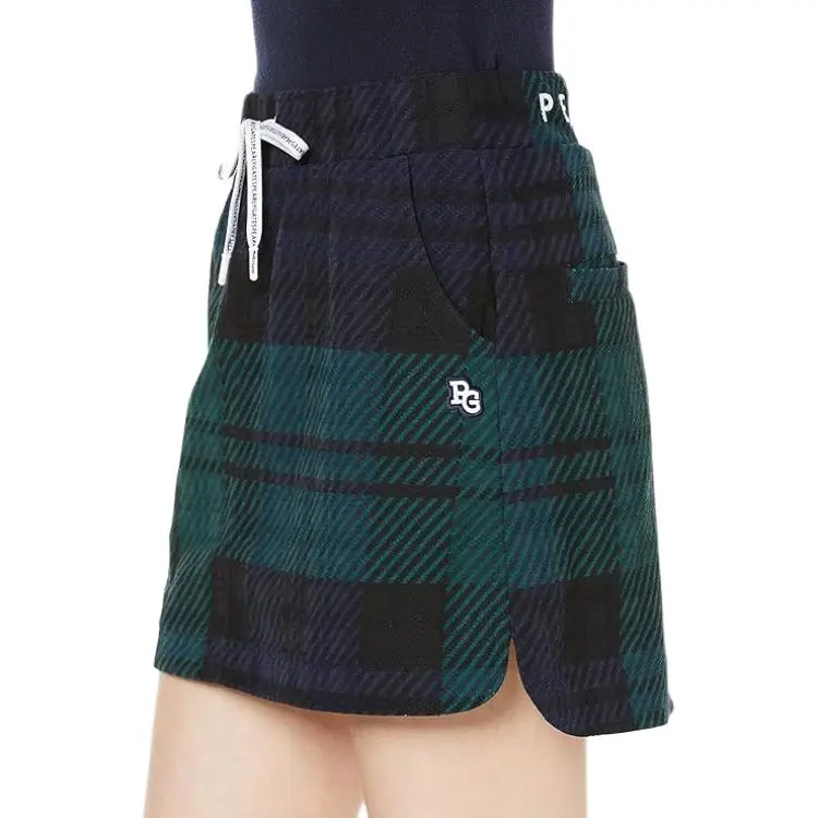 PEARLY GATES Logo tape Plaid Knitted Skirt-2