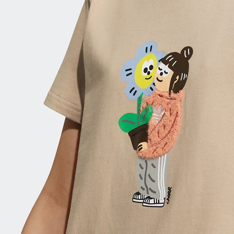Adidas Originals Set in Sleeve T Shirt Women's Khaki Brown-5