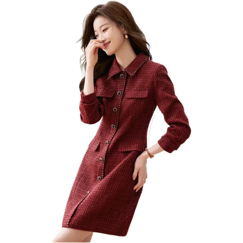 Mo Han Yi Mei Long Sleeved Dresses Women's New Year Red-4