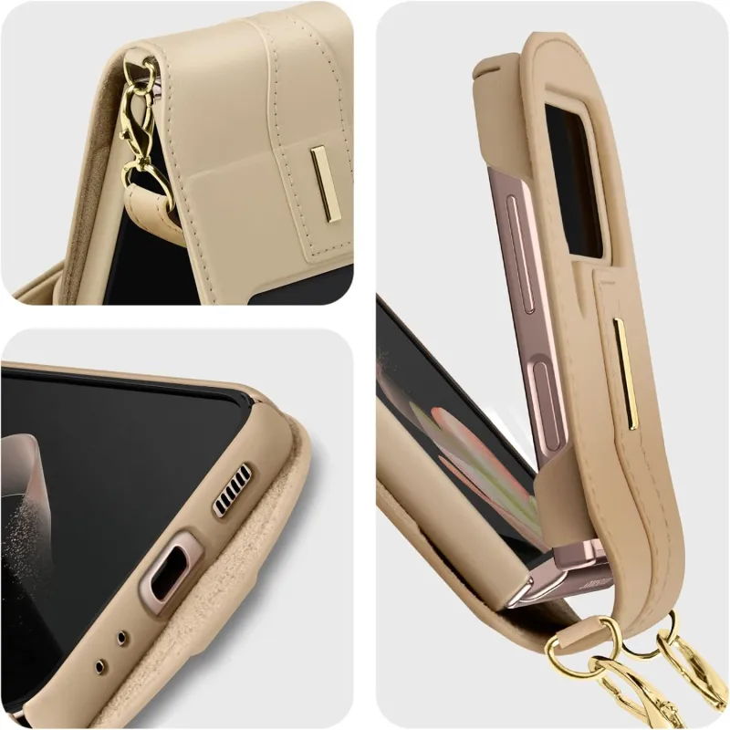 Spigen PU Artificial Leather Material With Lanyard Phone Cases Compatible With Galaxy Z Flip 4 Girlish-3