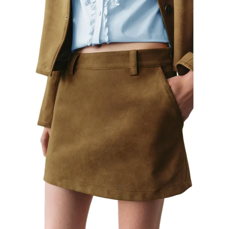 URBAN REVIVO Casual Short Skirts Women's Coffee Brown-4