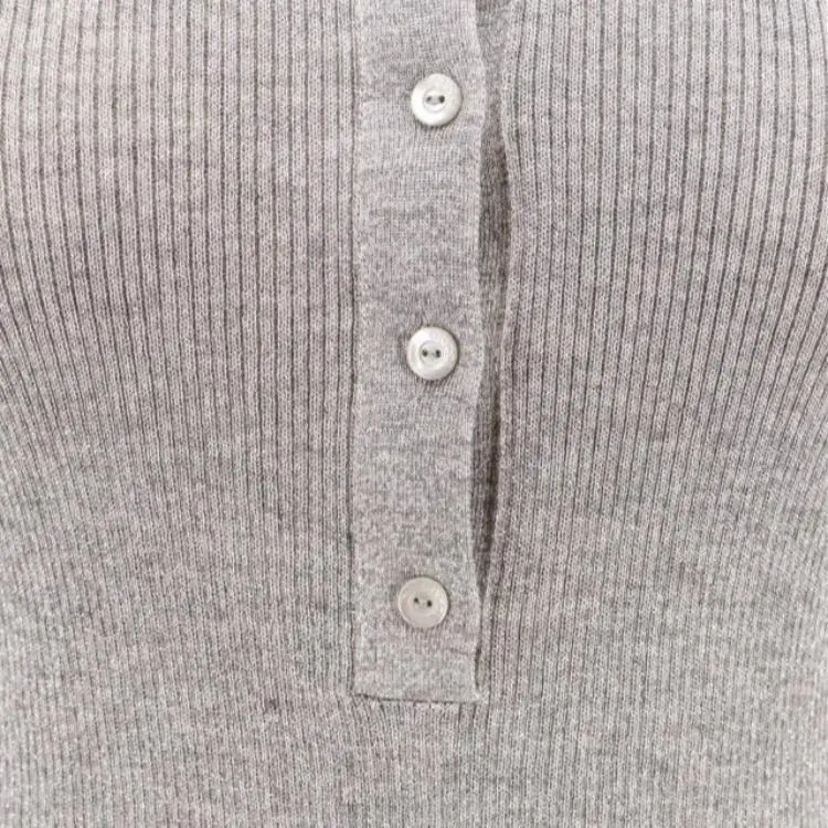 GUCCI Extra Fine Rib Cashmere Knit Top 'Shiny Grey'-6