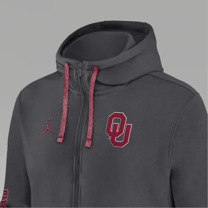 JORDAN Oklahoma Sooners Sideline Team Issue Men's JORDAN College Full Zip Hoodie-2