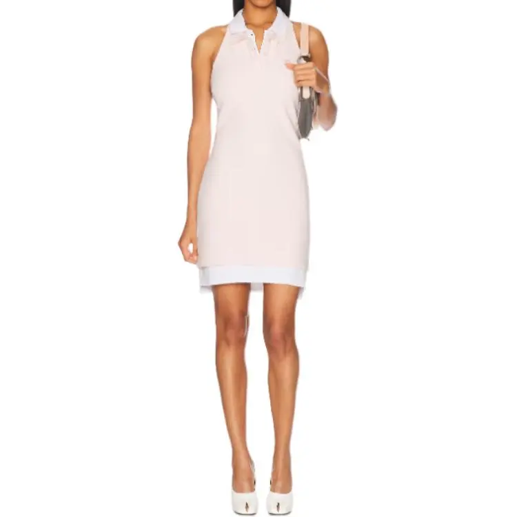 T By Alexander Wang Layered Polo Mini Halter Dress Pink/White-1