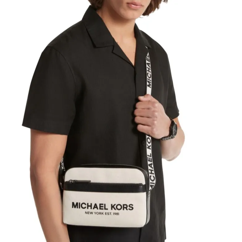 MICHAEL KORS MK Cooper Canvas Bag, Shoulder Bag, Crossbody Bag Men's Beige & Black-3