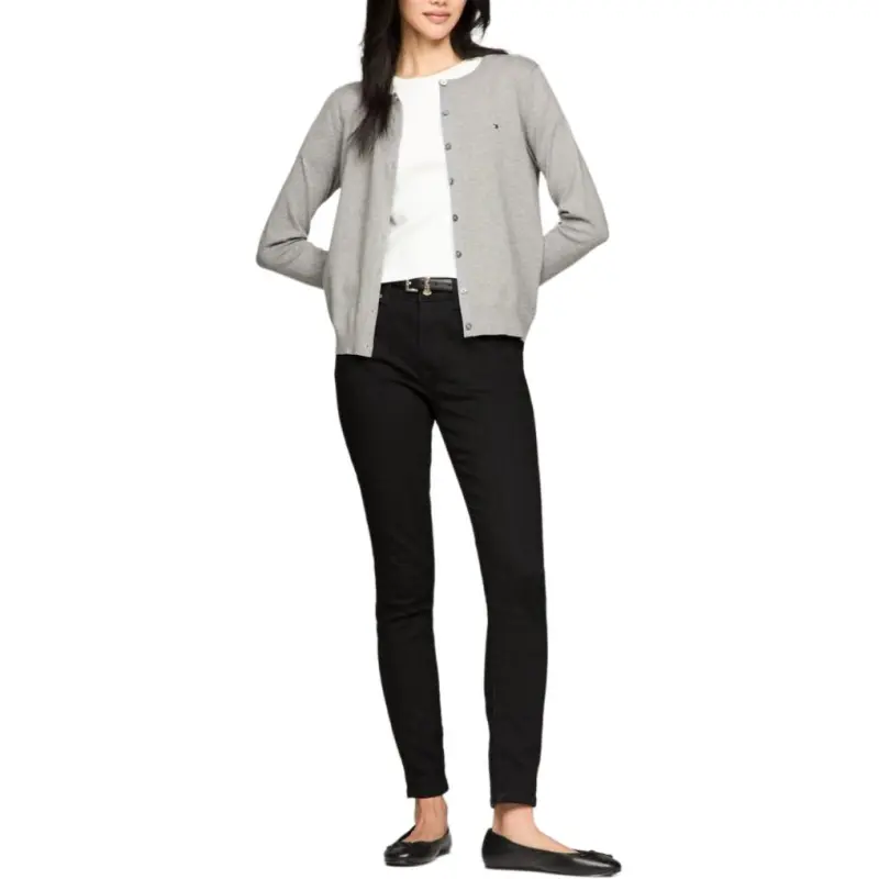 Tommy Hilfiger Solid Button Up Cardigan Sweaters Grey Heather Sweater Women's Gray-2