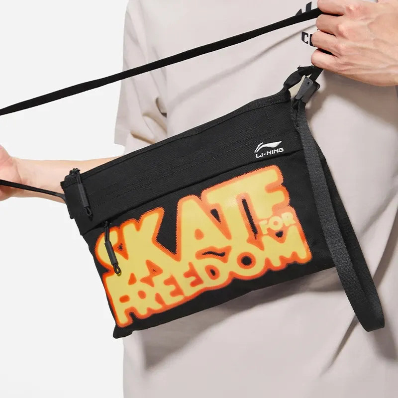 LiNing Skateboard Cotton Shoulder Bag, Crossbody Bag Unisex Black-3