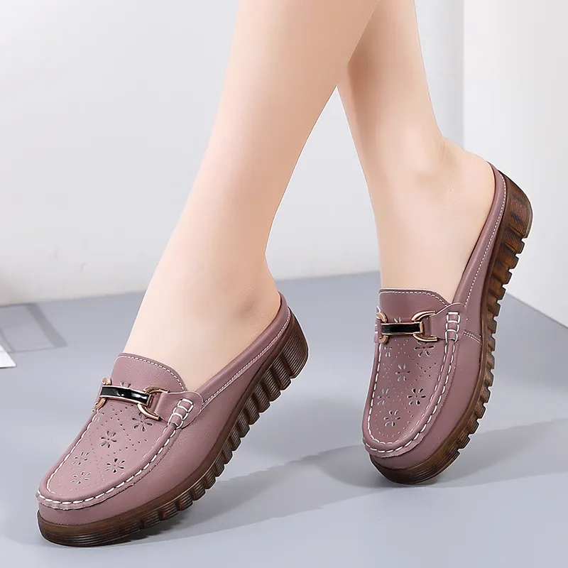 Reivanti Slip Resistant Wrap toe Slippers Women's Cameo Brown Cut Out-4