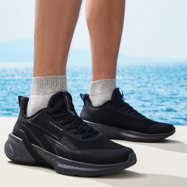 Anta A Shock Cushioned Slip Resistant Low Top Casual Running Shoes Men's Basic Black-6