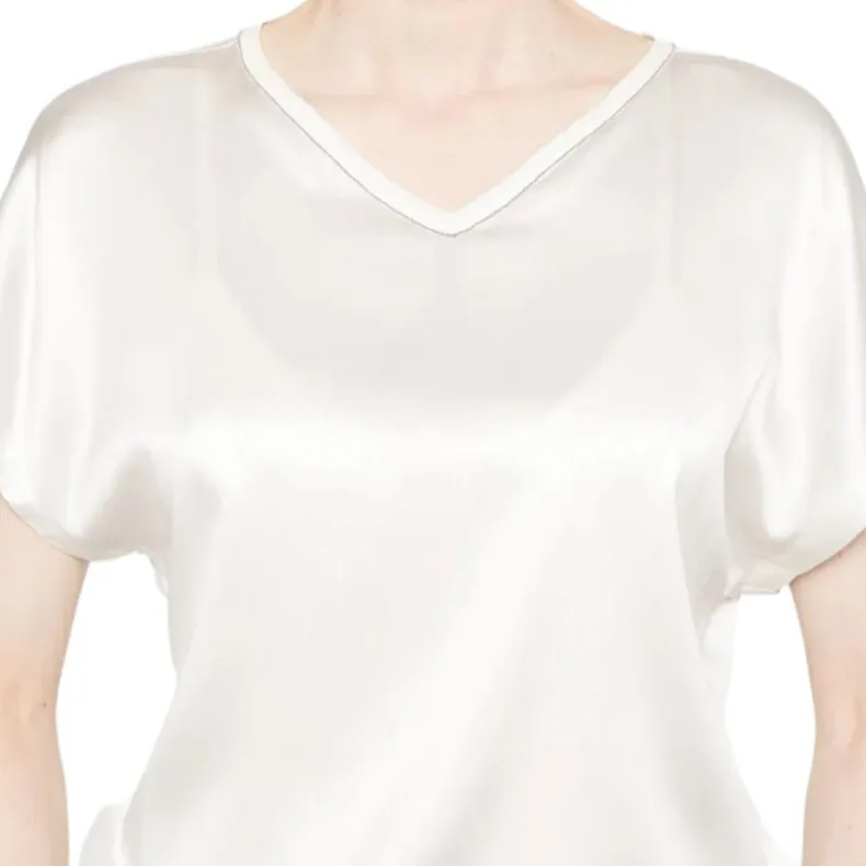 Brunello Cucinelli V Neck Satin T Shirt-4