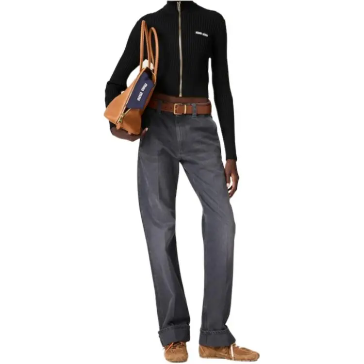 MIU MIU Logo Detailed Zip Up Knitted Cardigan-2