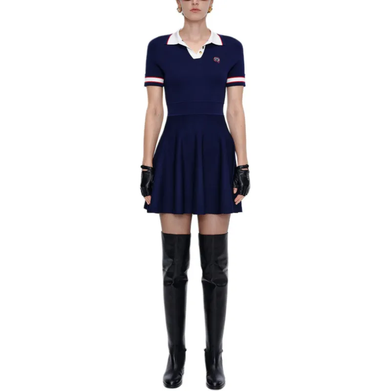 KARL LAGERFELD Short Sleeved Dress Women's Navy Blue-2