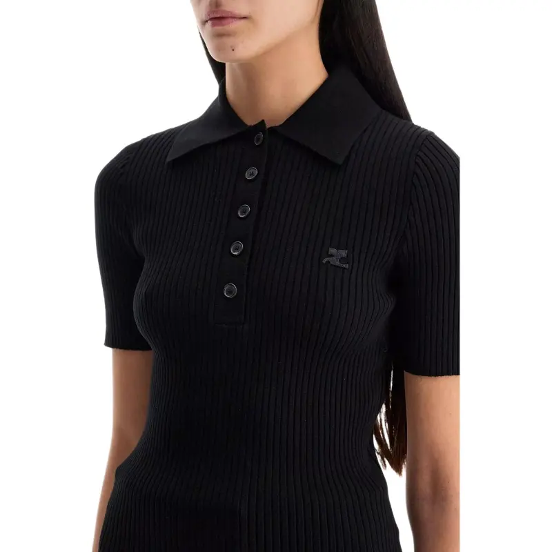 COURREGES Iconic Rib Knit Polo Shirt-4
