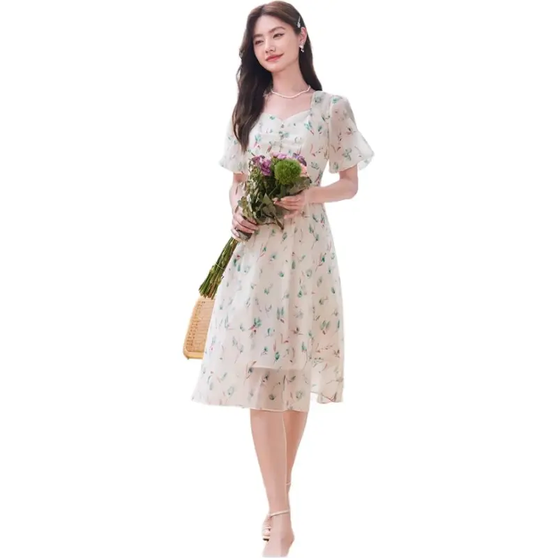 XIANGYING Short Sleeved Dress Women's Green-3