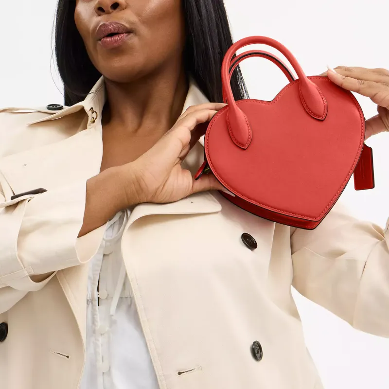 COACH Leather Heart Shaped Bag, One Shoulder Handbag Trumpets Women's Rouge Red-7