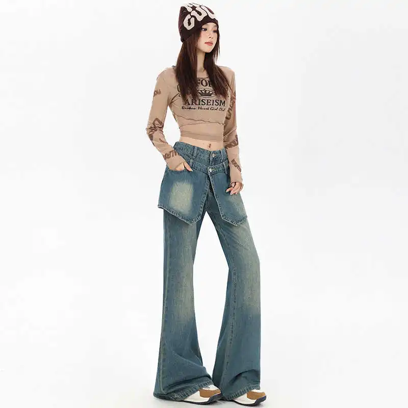 YINLEI Jeans Women's Vintage Blue-2