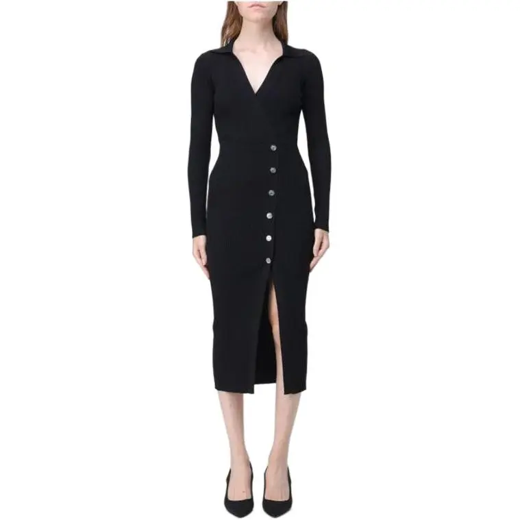 PINKO Fine Ribbed Wrapped Midi Dress-2