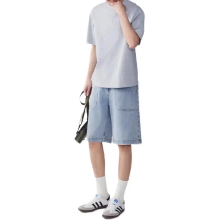 MIANXIANSHENG Denim Shorts Men's Vintage Light Blue-3