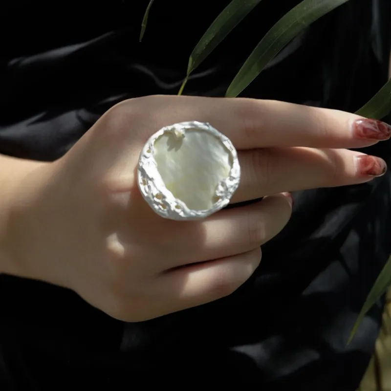 M.Wong Handmade Inlay Mother Of Pearl 925 Sterling Silver Pearl Advanced Sensory Ring Band Women's-4