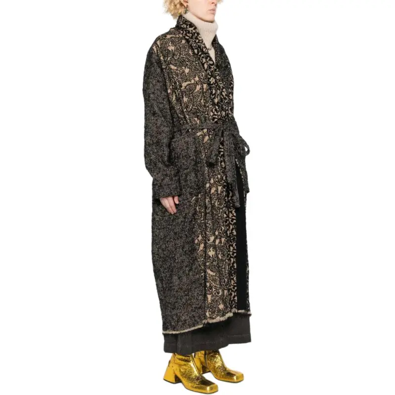 UMA WANG Floral Printed Fringed Hem Coat-2