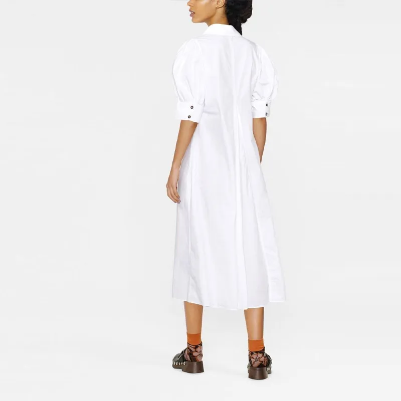 GANNI Poplin V Neck Midi Dress-2