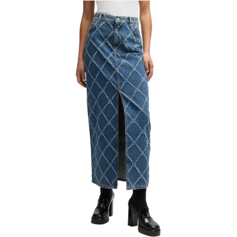 HUGO BOSS Denim Long Skirt Women's Blue-2