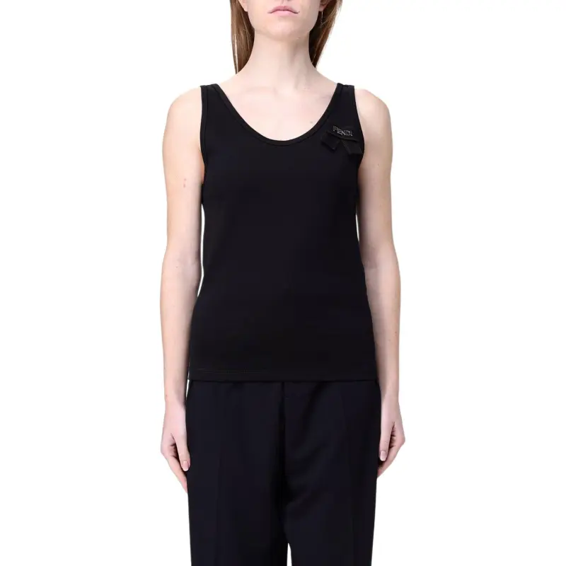 FENDI Logo Plaque Ribbon Detailed Tank Top-2