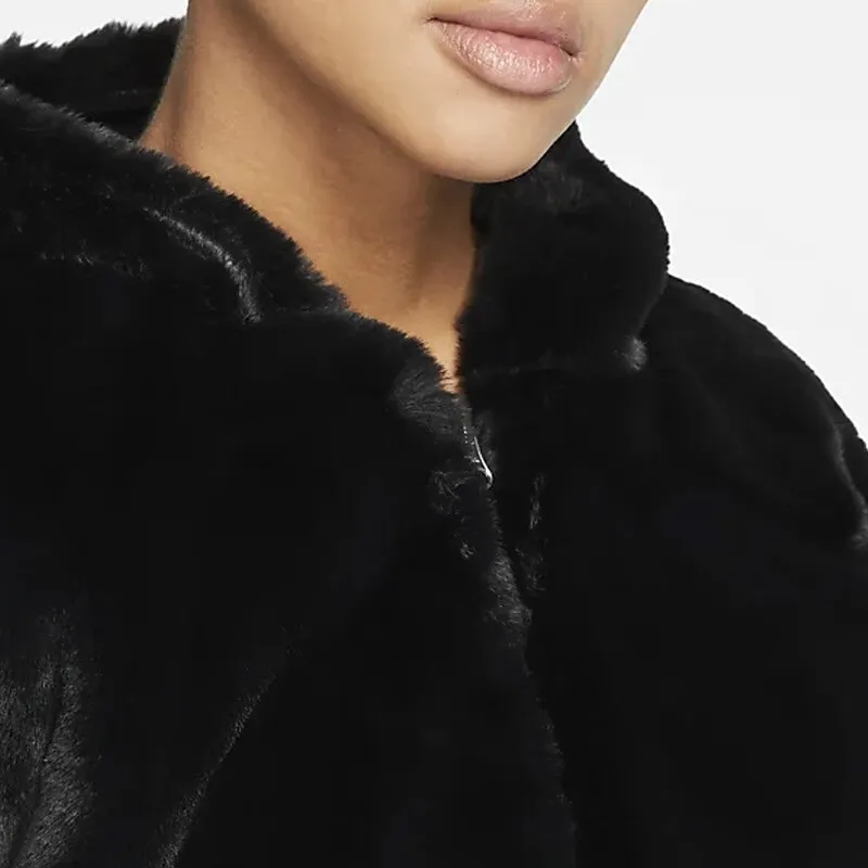 Nike Sportswear Essentials Faux Fur Jacket Black/White-4