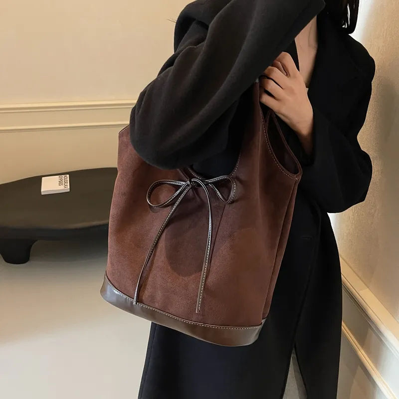 Morellybear Leather Velvet Shoulder Bag Women's Coffee/Brown/Khaki-2