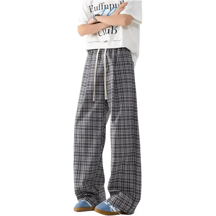 BEAR UNION Casual Pants Unisex Black White Plaid-14