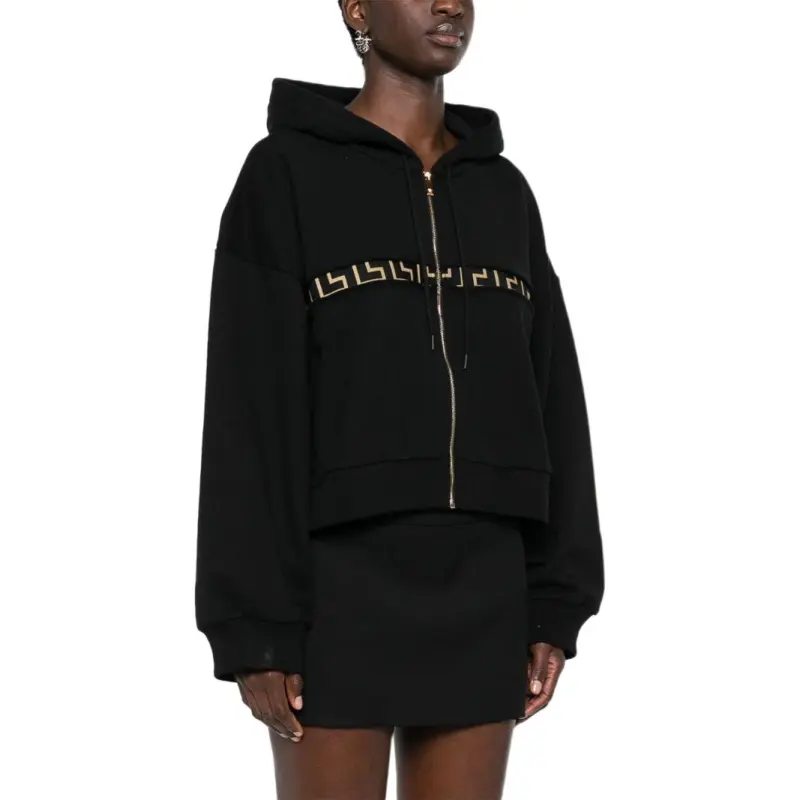 VERSACE Greca Detailed Drawstring Zipped Hoodie-3