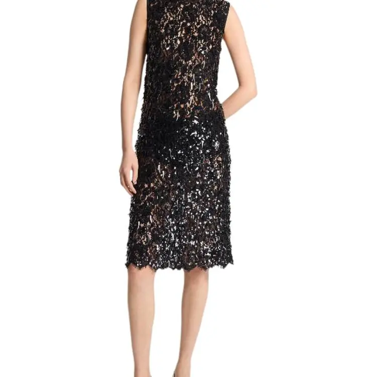 MICHAEL KORS Hand-Embroidered Sequin Floral Lace Sheath Dress-2