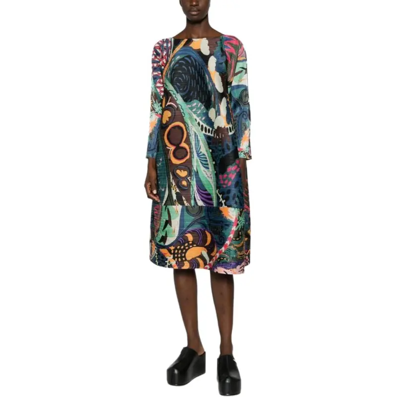PLEATS PLEASE ISSEY MIYAKE Snowrunner Graphic print Midi Dress-1