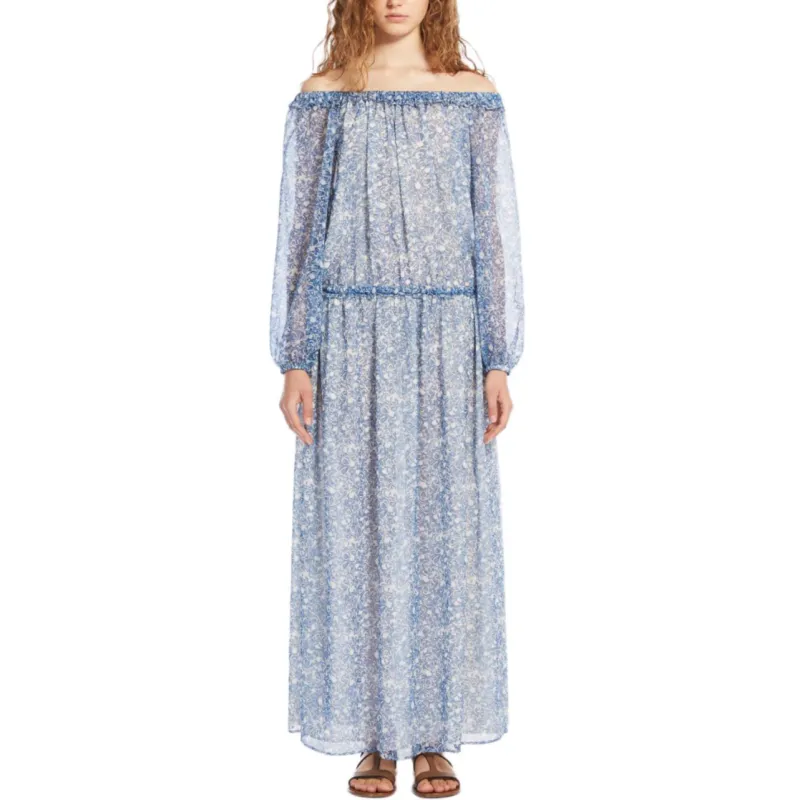 WEEKEND MaxMara Enza Collection Patterned Georgette Dress Long Sleeved Dress Women's Cornflower Blue-2