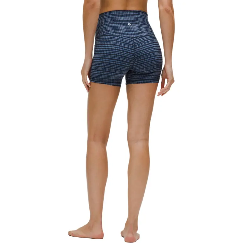 Lululemon Align™Nulu™ Yoga Shorts 4' Women's Washed Denim Blue Multicolor Light Reflecting Plaid-3