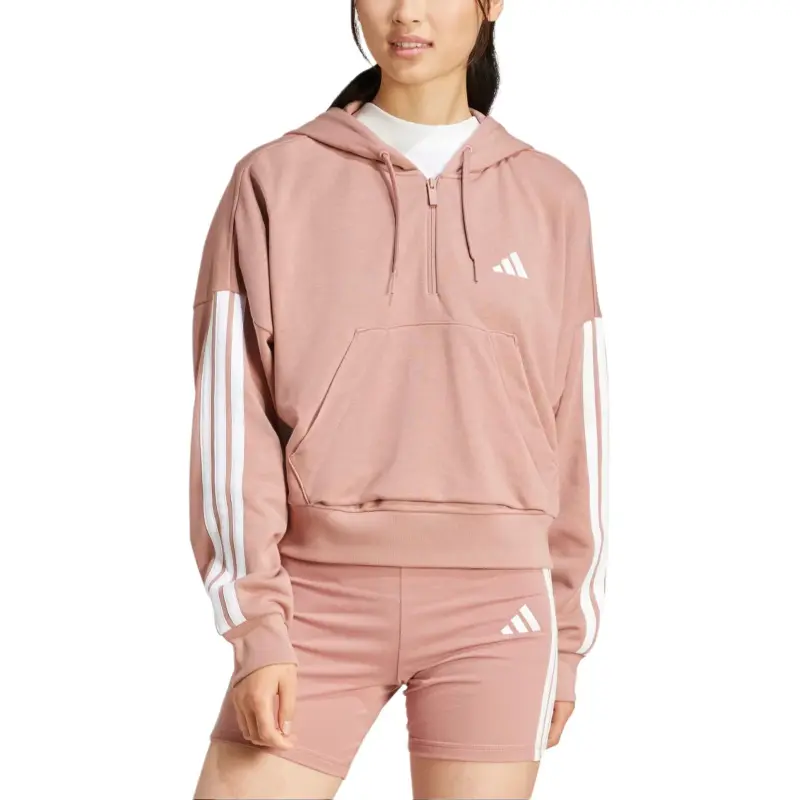 Adidas ESSENTIALSSportswear FW24 3-Stripes French Terry Quarter-Zip Sweatshirt Women's Warm Clay/White-1