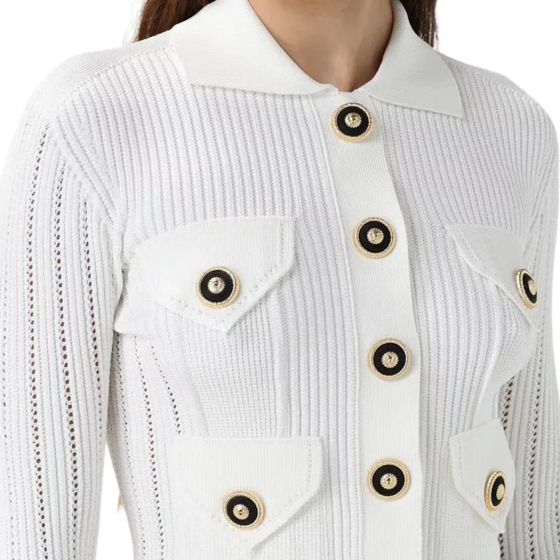 BALMAIN Long Sleeved Ribbed Knitted Cardigan-5