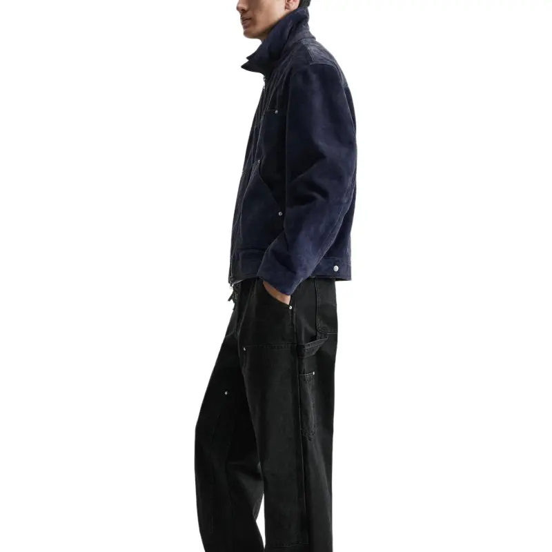 ZARA Leather Jacket Men's Dark Blue-5