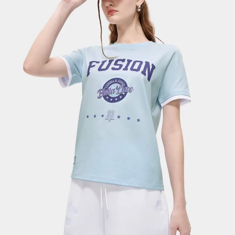 FILA FUSION Set in Sleeve T Shirt Women's Light White Blue-2