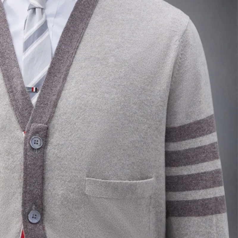 THOM BROWNE 4 Bar V Neck Cardigan-2