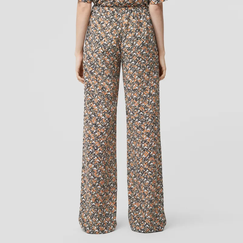 Burberry Monogram Print Silk Wide Leg Trousers Orange Multi-2