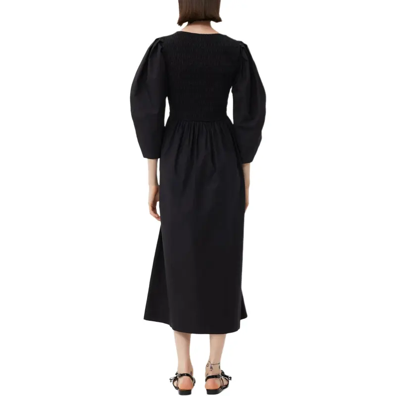 GANNI Poplin Puff Sleeved Midi Dress-4